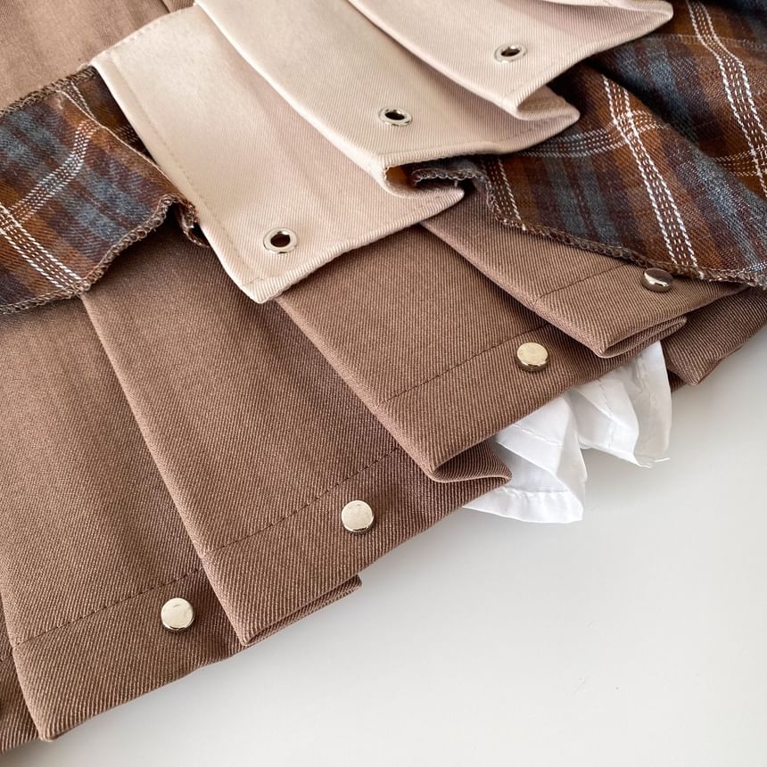 Plaid Panel Mini Pleated Skirt
