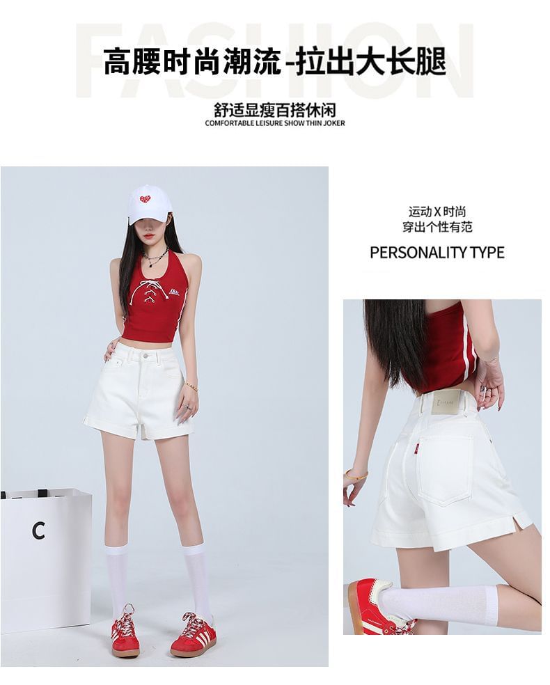 Mid Rise Plain Denim Shorts