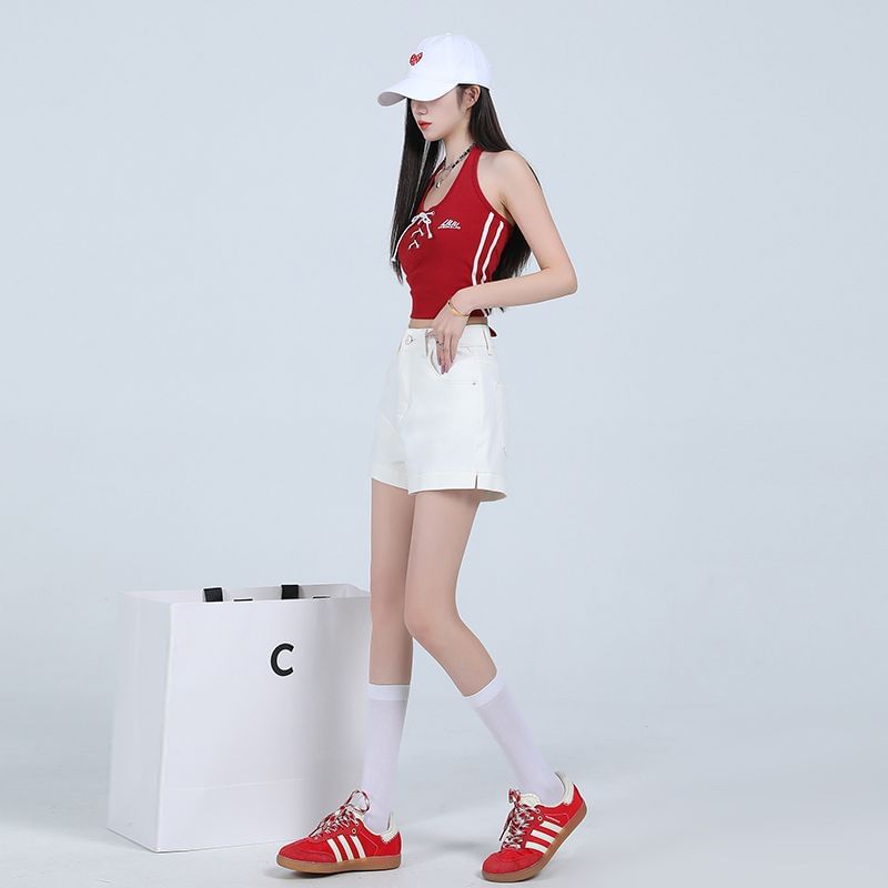 Mid Rise Plain Denim Shorts