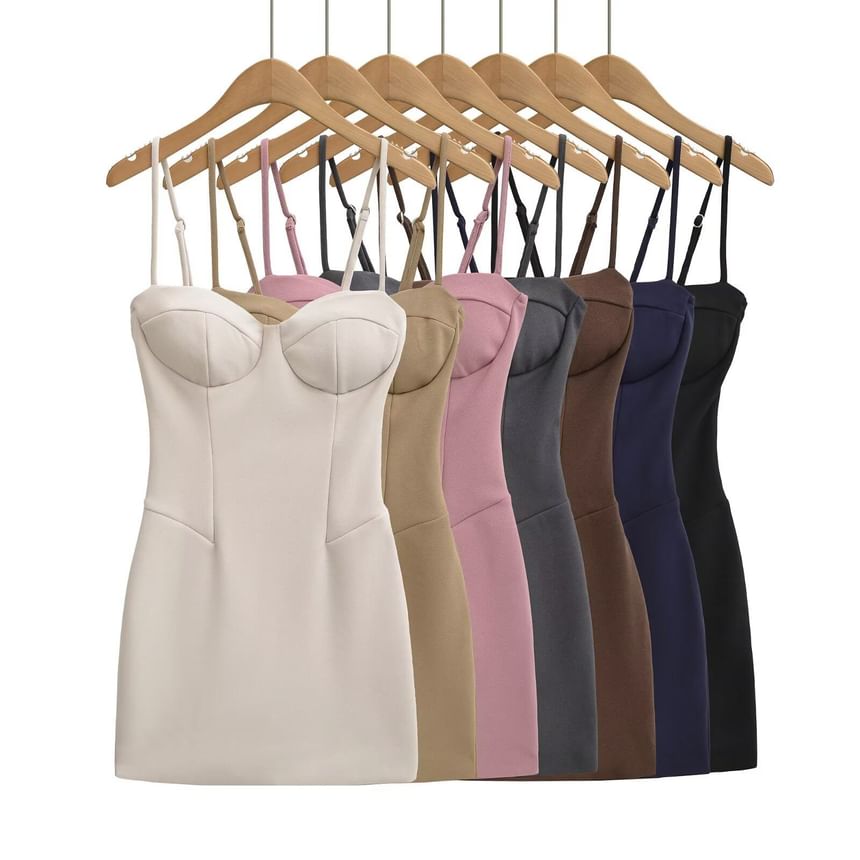 Spaghetti Strap Sweetheart Neckline Plain Mini Bodycon Dress