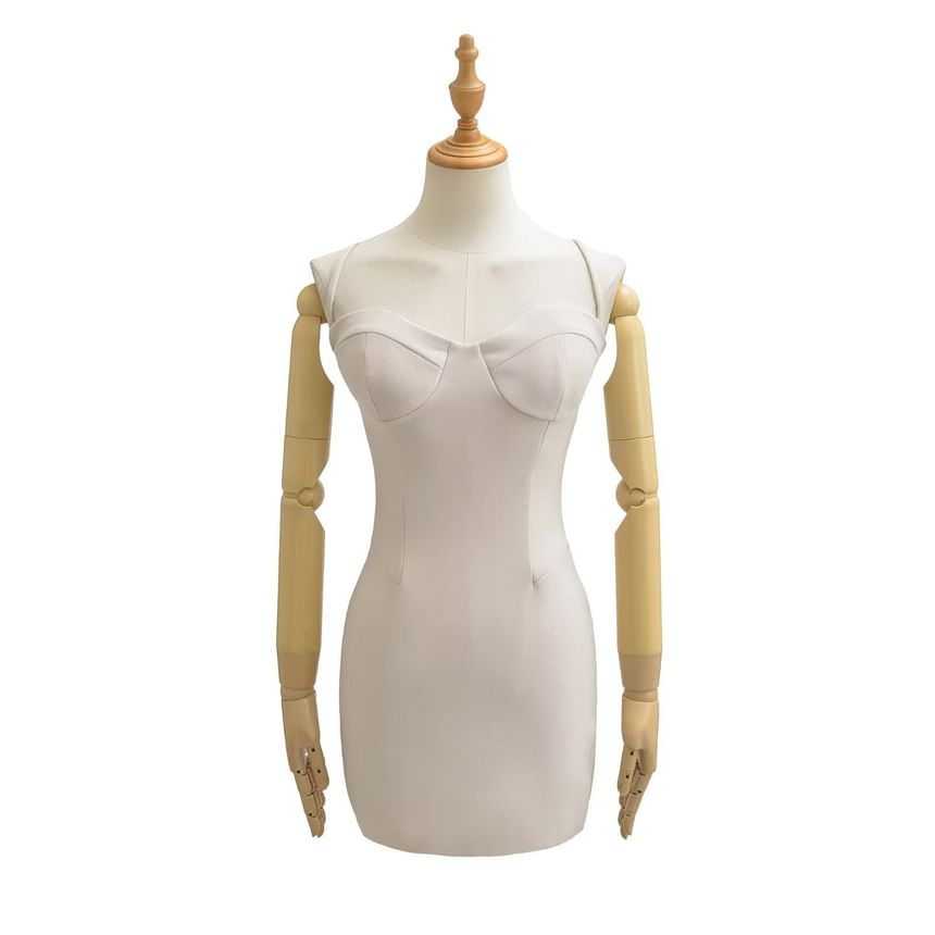 Spaghetti Strap Sweetheart Neckline Plain Mini Bodycon Dress