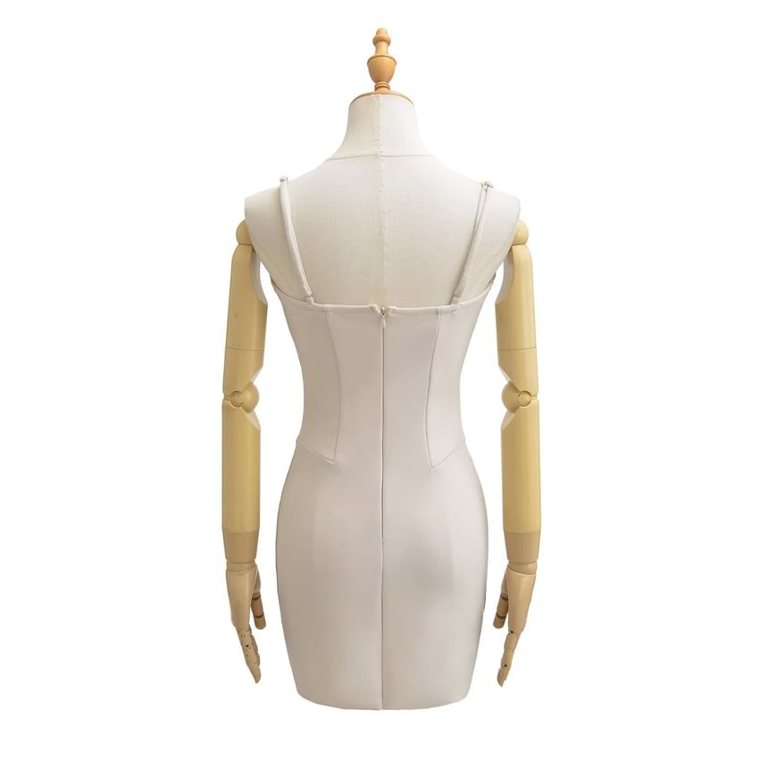 Spaghetti Strap Sweetheart Neckline Plain Mini Bodycon Dress