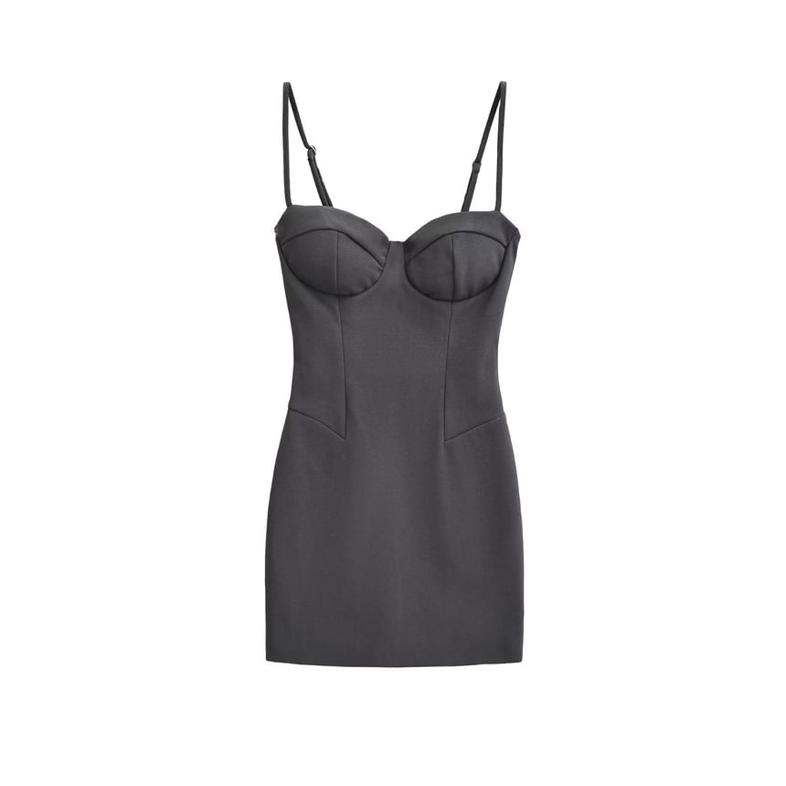 Spaghetti Strap Sweetheart Neckline Plain Mini Bodycon Dress