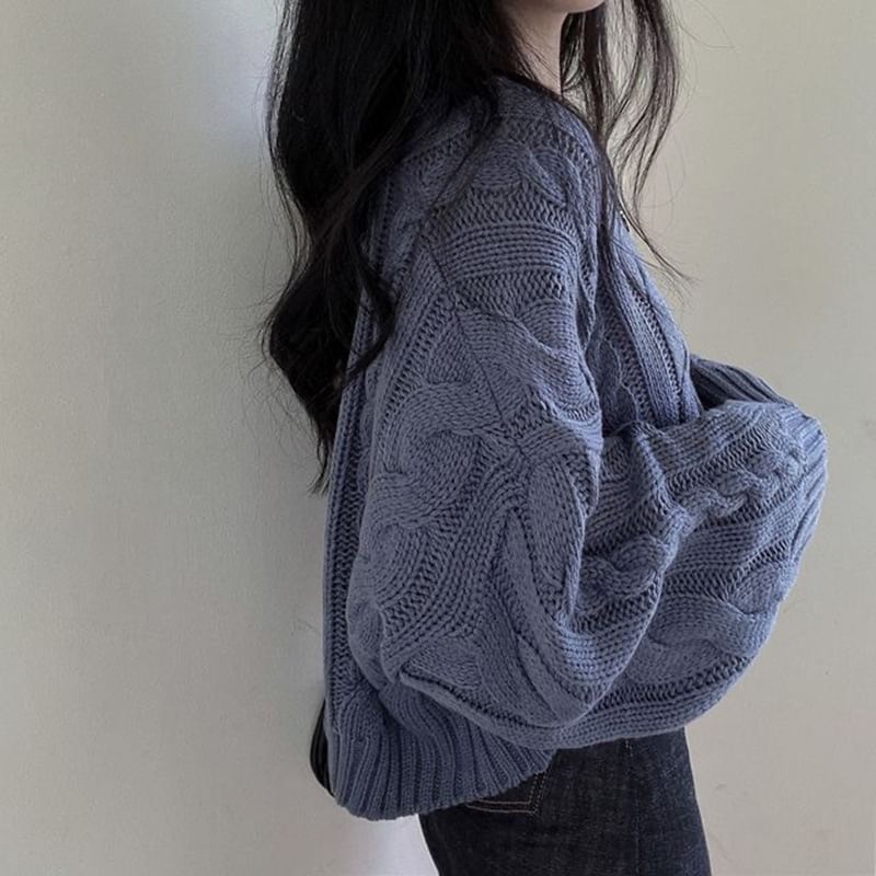 V-Neck Cable-Knit Cropped Jumper Sweater
