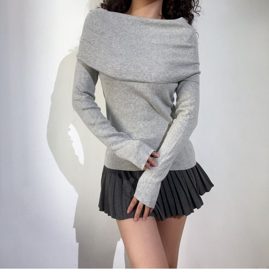 Off-Shoulder Long-Sleeve Knit Top