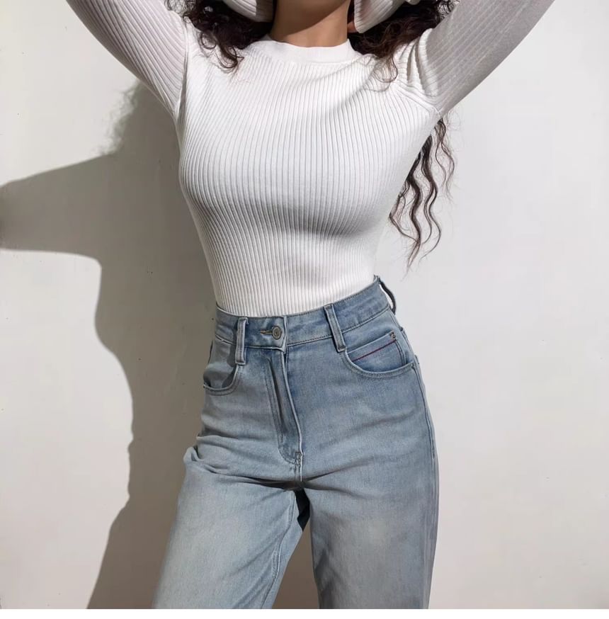 Long-Sleeve Crewneck Ribbed Tee