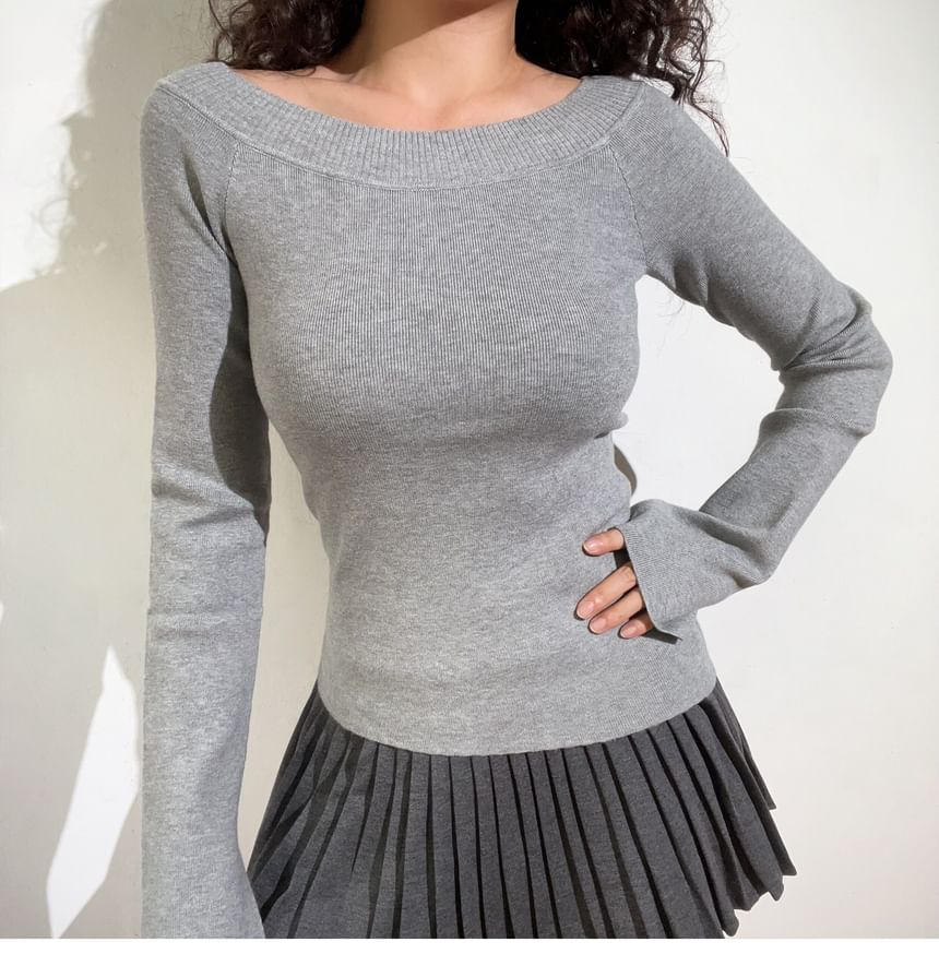 Boatneck Long-Sleeve Knit Top