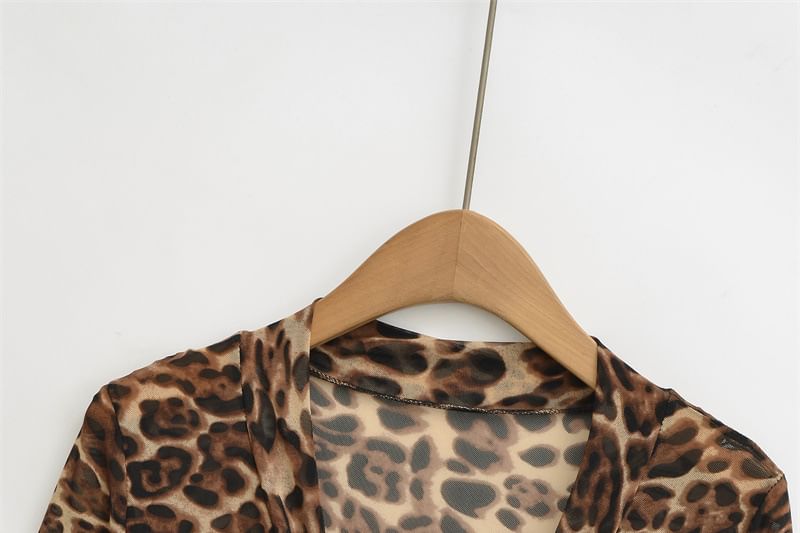 Leopard Wrap V-Neck Crop Top