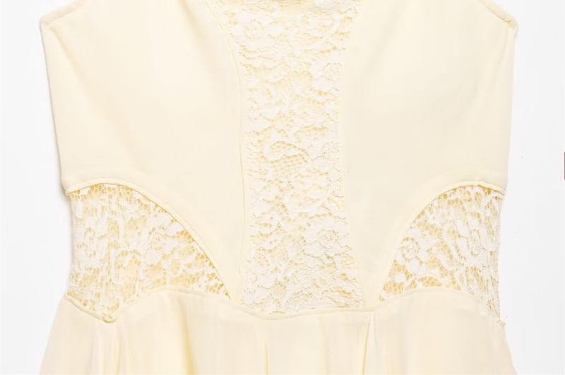 [S] Spaghetti Strap Lace Panel Open Back Mini A-Line Dress