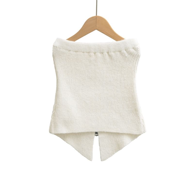 Cropped Knit Tube Top with Side Slit and Zip