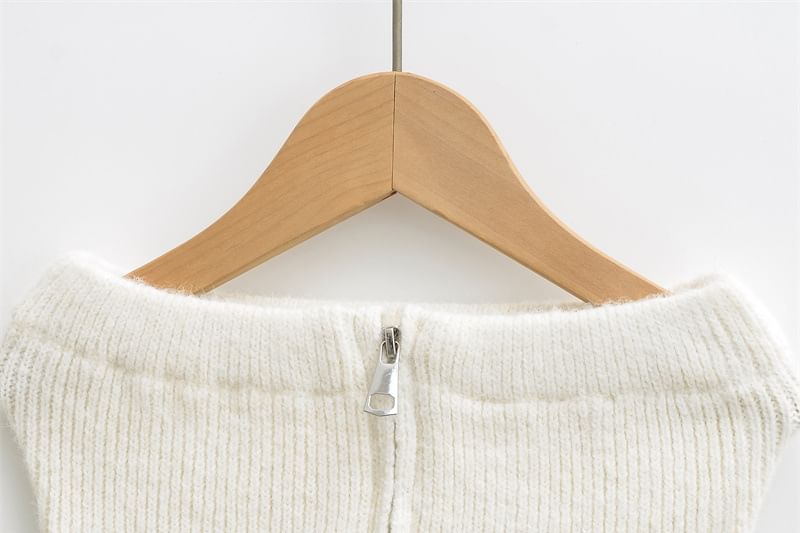 Cropped Knit Tube Top with Side Slit and Zip