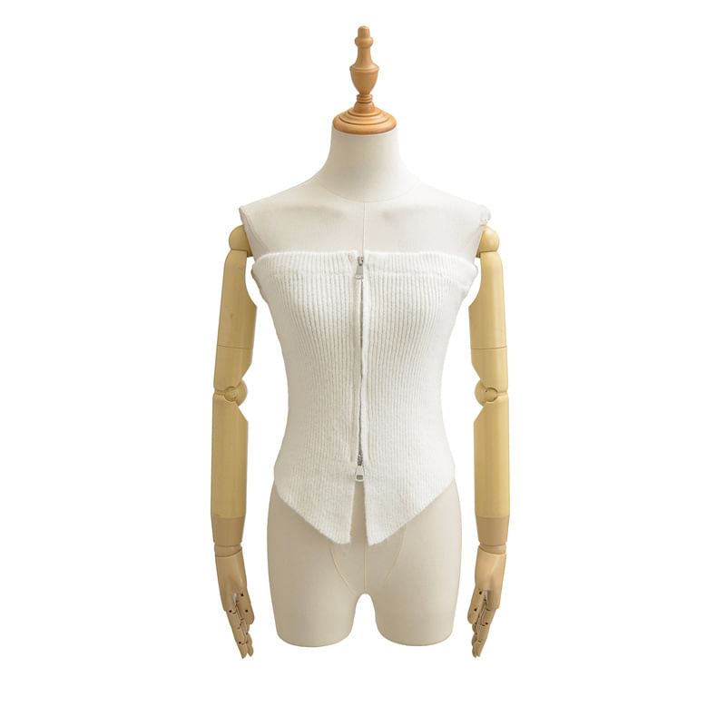 Cropped Knit Tube Top with Side Slit and Zip