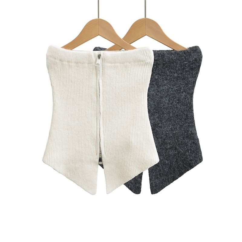 Cropped Knit Tube Top with Side Slit and Zip