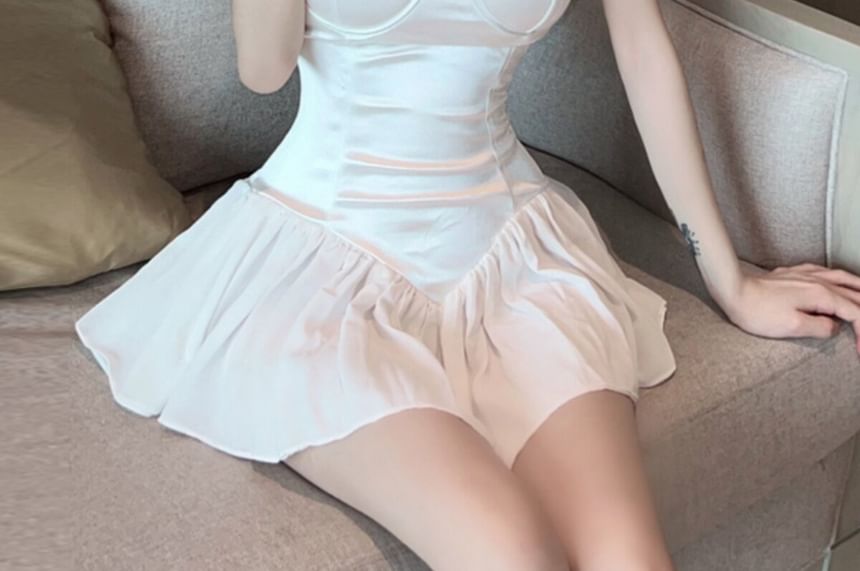 Spaghetti Strap Sweetheart Neckline Plain Mini Corset Dress