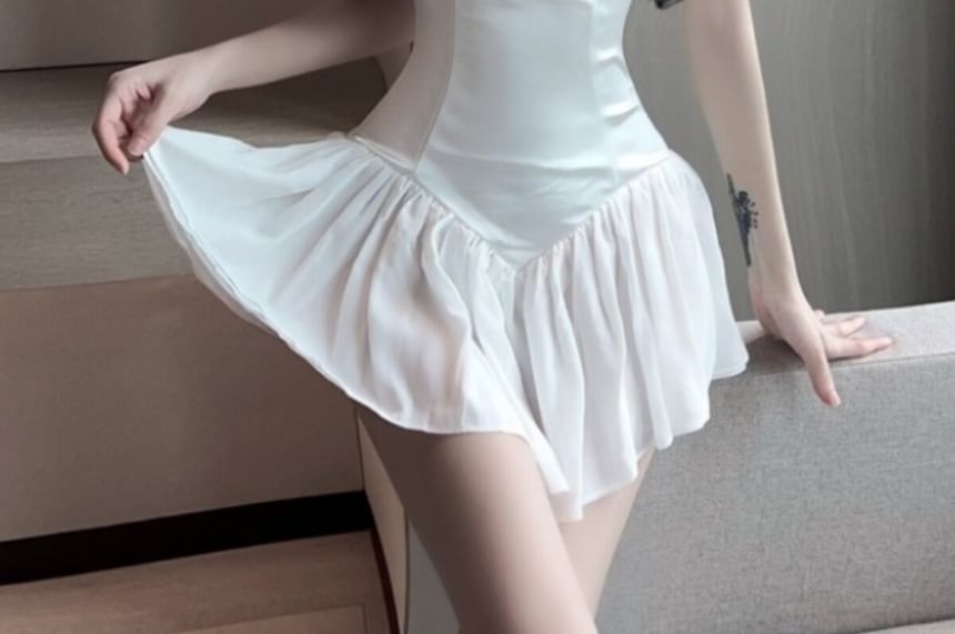 Spaghetti Strap Sweetheart Neckline Plain Mini Corset Dress