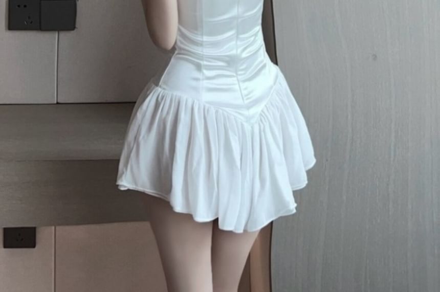 Spaghetti Strap Sweetheart Neckline Plain Mini Corset Dress