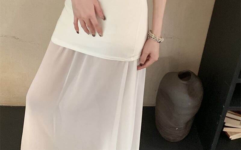 Spaghetti Strap Scoop Neck Plain Ruched Maxi A-Line Dress