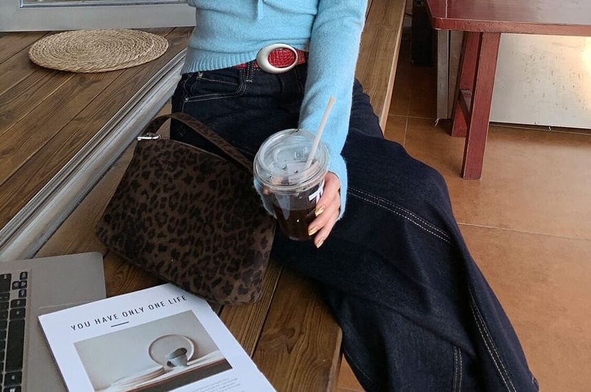 V-Neck Knit Crop Top with Tie Front and Long Sleeves