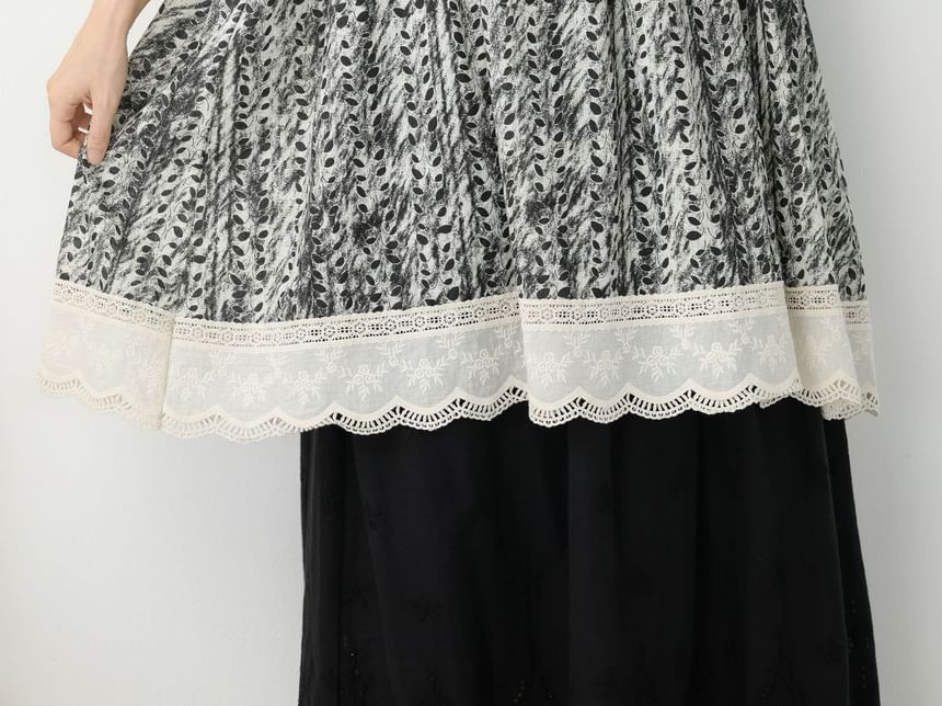 Spaghetti Strap Tie Dye Lace Panel Overall Dress