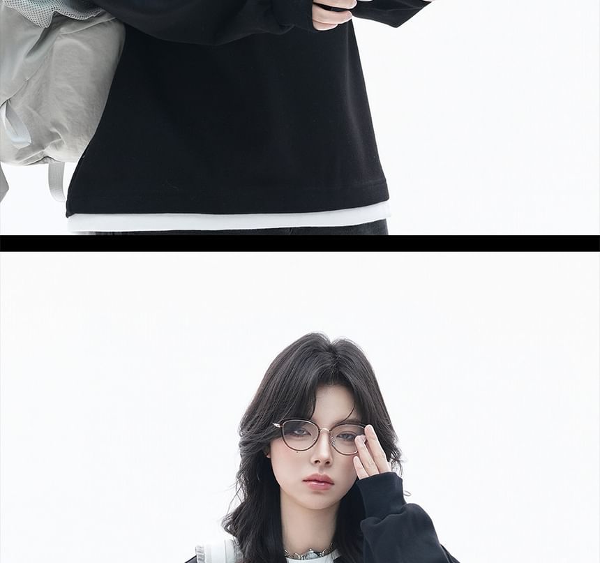 Relaxed Crewneck Sweatshirt with Faux Layered Hem
