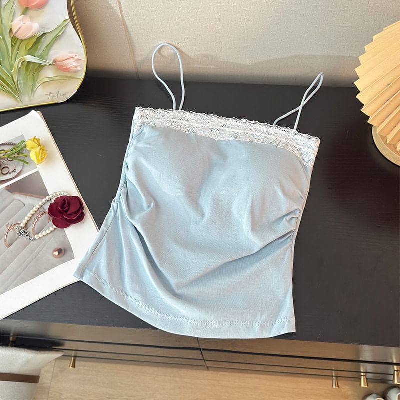 Lace Panel Ruched Camisole Top