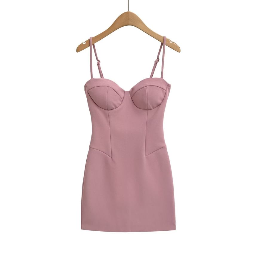 Spaghetti Strap Sweetheart Neck Plain Mini Bodycon Dress