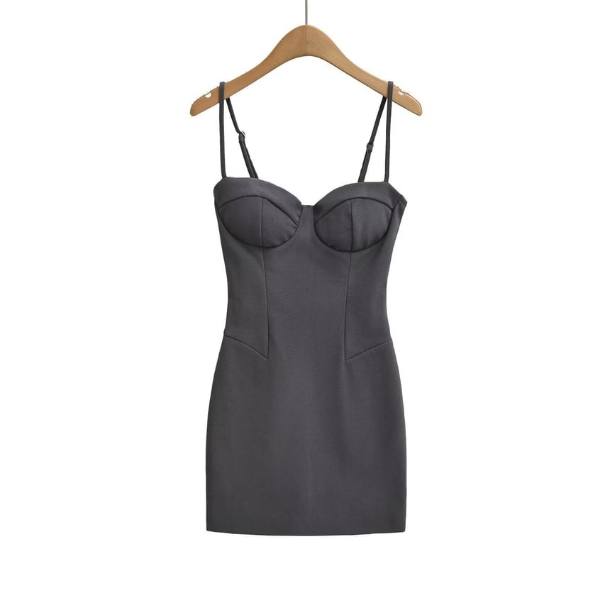 Spaghetti Strap Sweetheart Neck Plain Mini Bodycon Dress