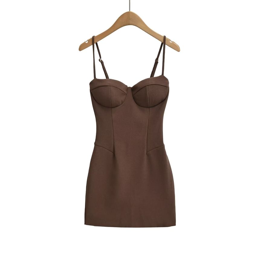 Spaghetti Strap Sweetheart Neck Plain Mini Bodycon Dress
