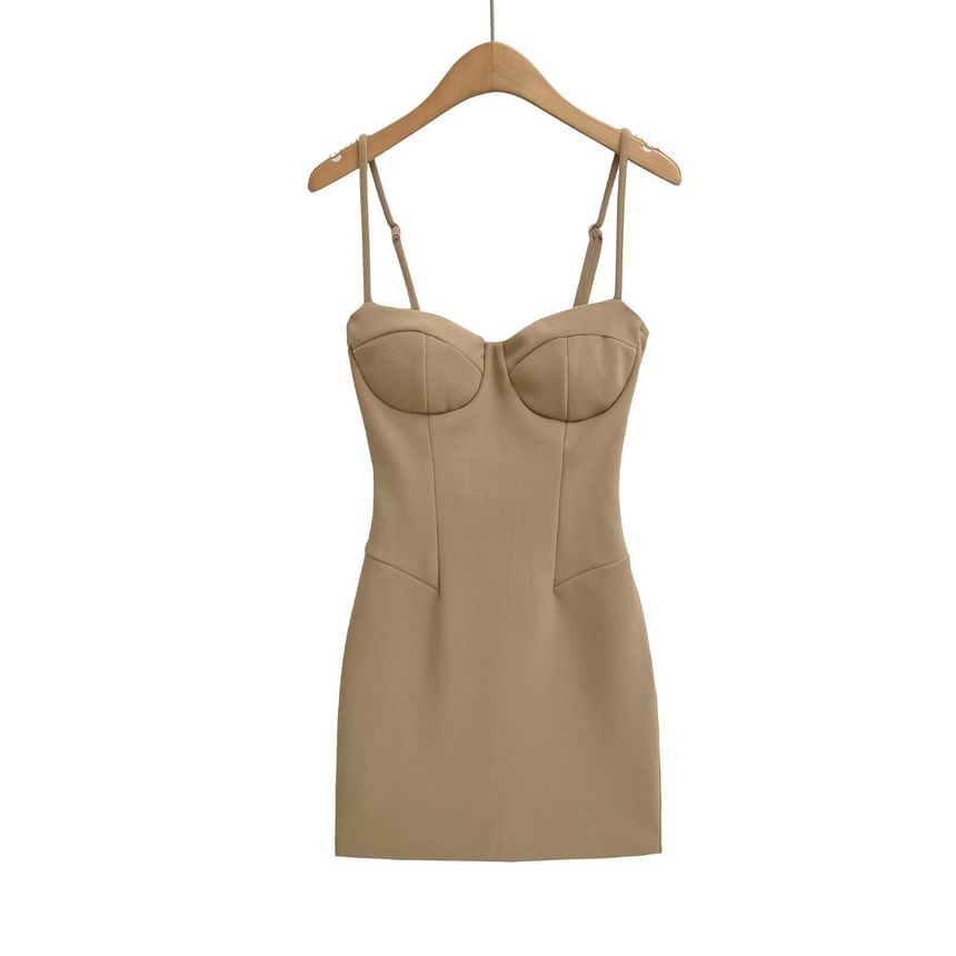 Spaghetti Strap Sweetheart Neck Plain Mini Bodycon Dress