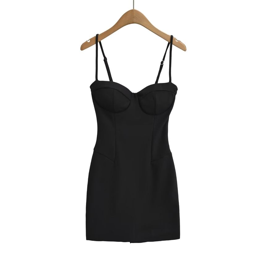 Spaghetti Strap Sweetheart Neck Plain Mini Bodycon Dress