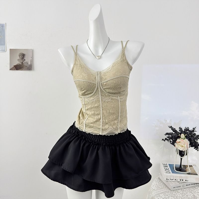 V-Neck Lace Padded Slim-Fit Camisole Top