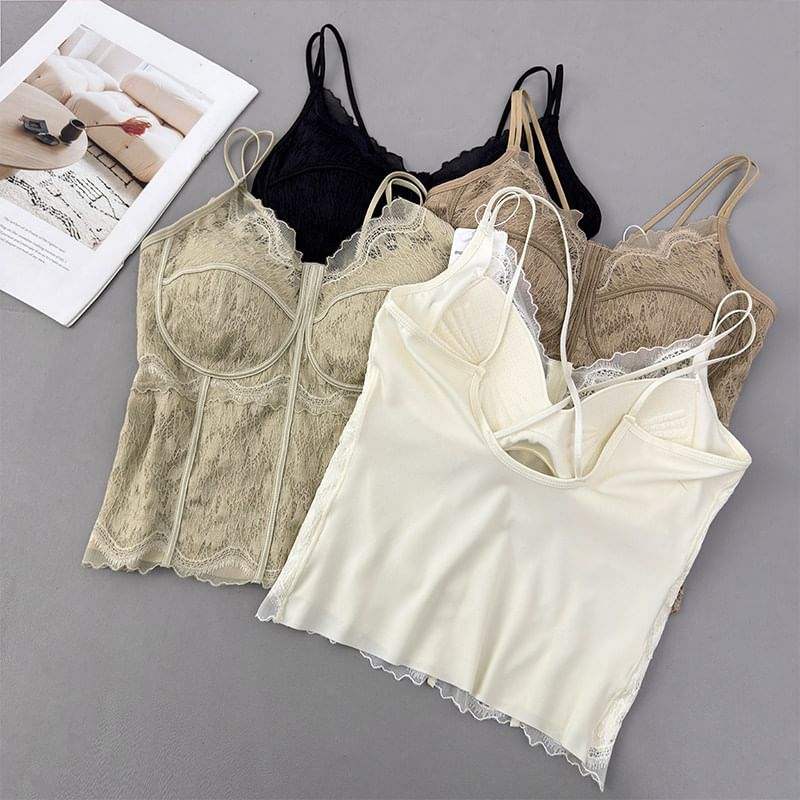 V-Neck Lace Padded Slim-Fit Camisole Top