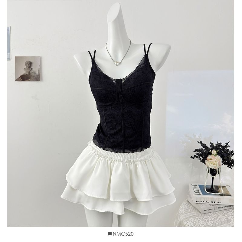 V-Neck Lace Padded Slim-Fit Camisole Top