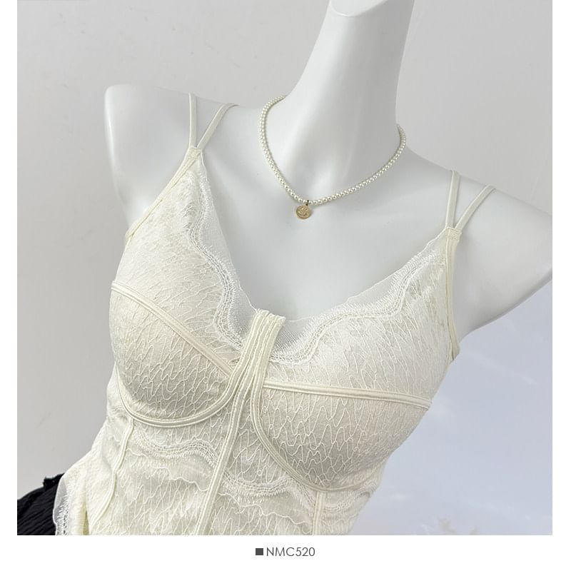 V-Neck Lace Padded Slim-Fit Camisole Top
