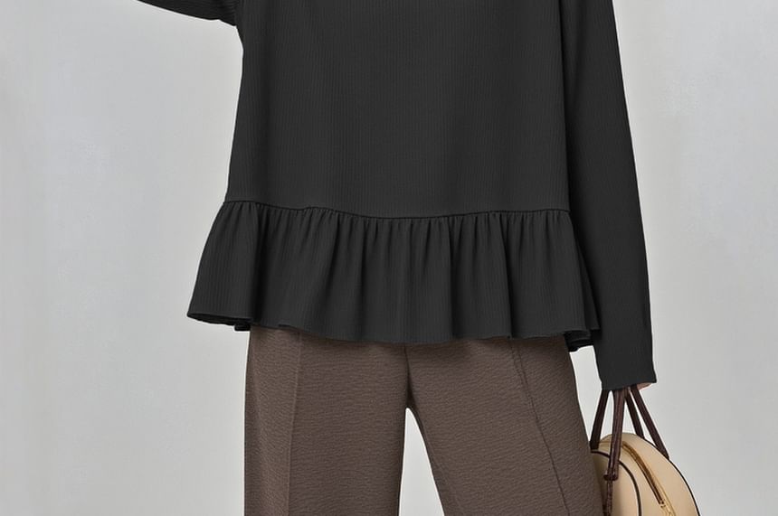Ruffle Round Neck Top with Long Sleeves