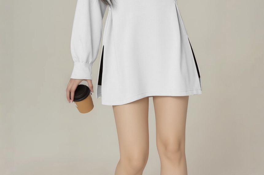 V-Neck Slit Tee with Long Sleeves
