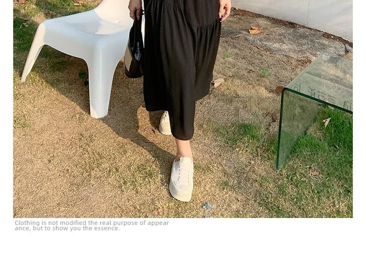 Square Neck Ribbed Top and Gathered A-Line Midi Skirt