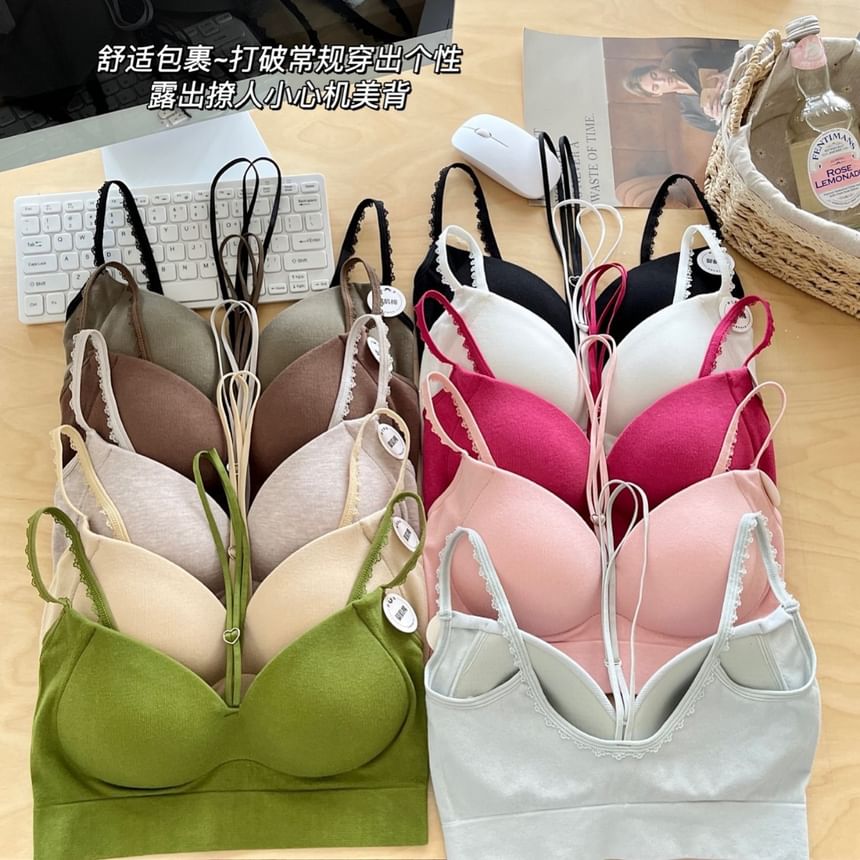Halter Neck Lace Trim Bra Top