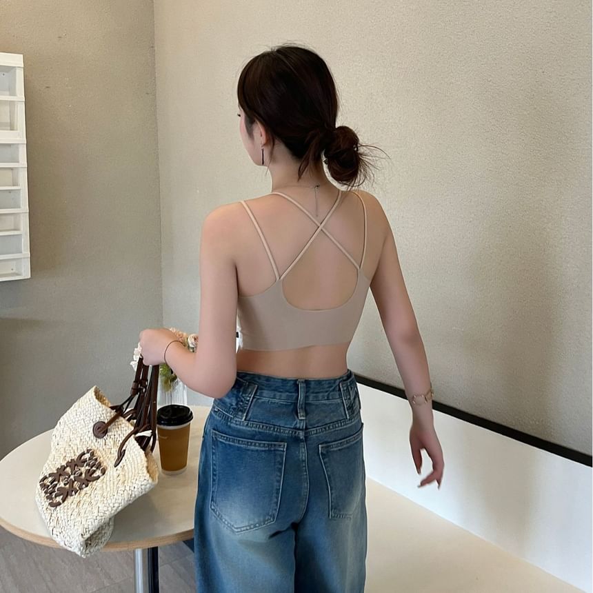Halter Neck Lace Panel Open Back Bra Top