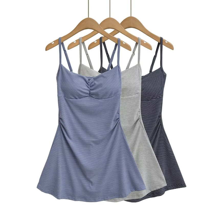 Set: Spaghetti Strap Striped Mini A-Line Dress + Shorts