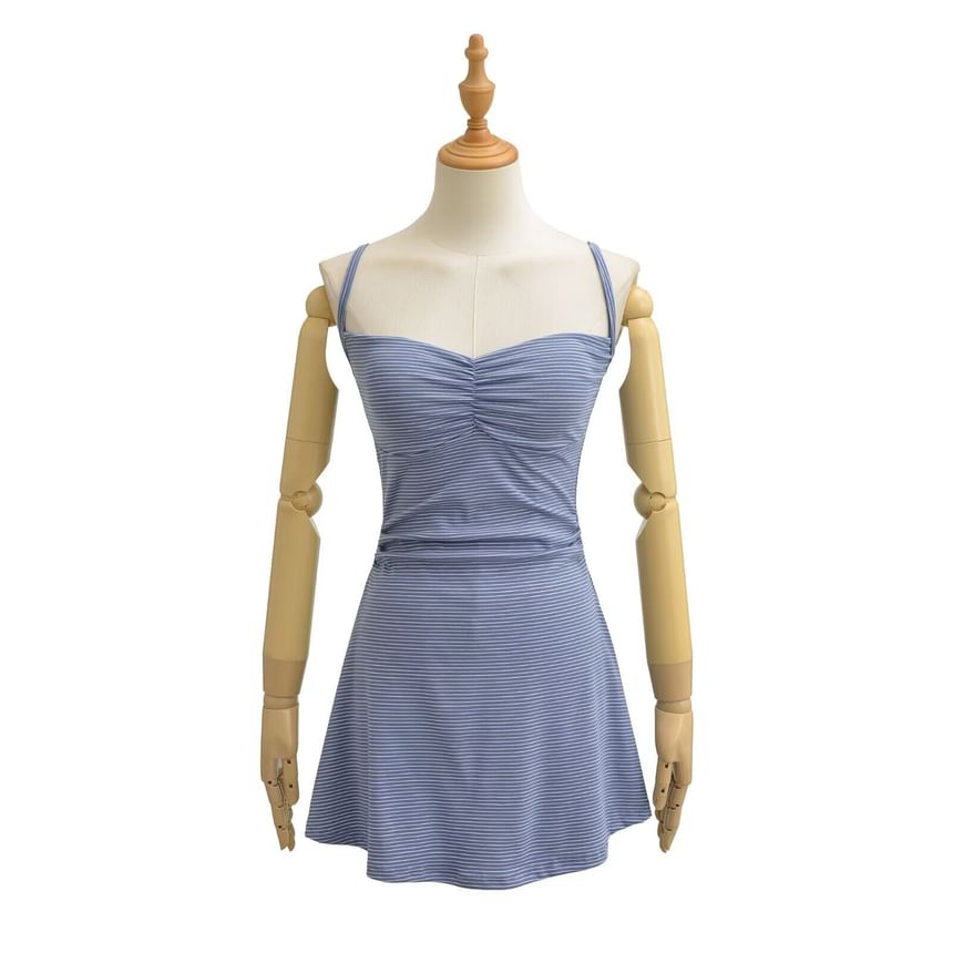 Set: Spaghetti Strap Striped Mini A-Line Dress + Shorts