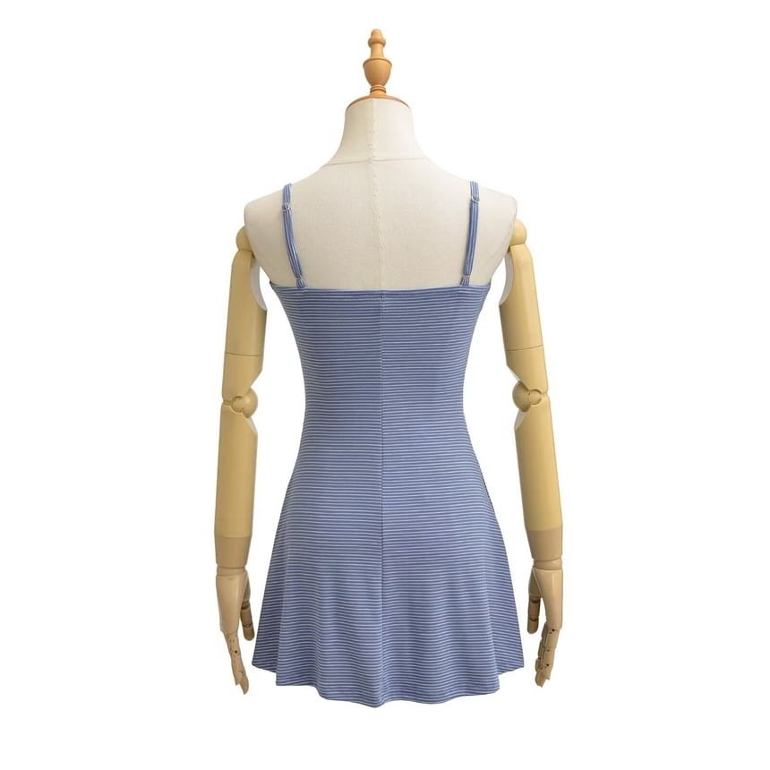 Set: Spaghetti Strap Striped Mini A-Line Dress + Shorts