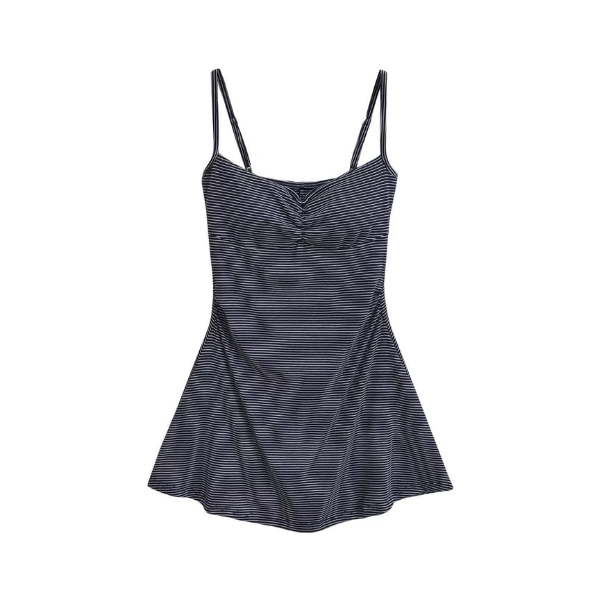 Set: Spaghetti Strap Striped Mini A-Line Dress + Shorts