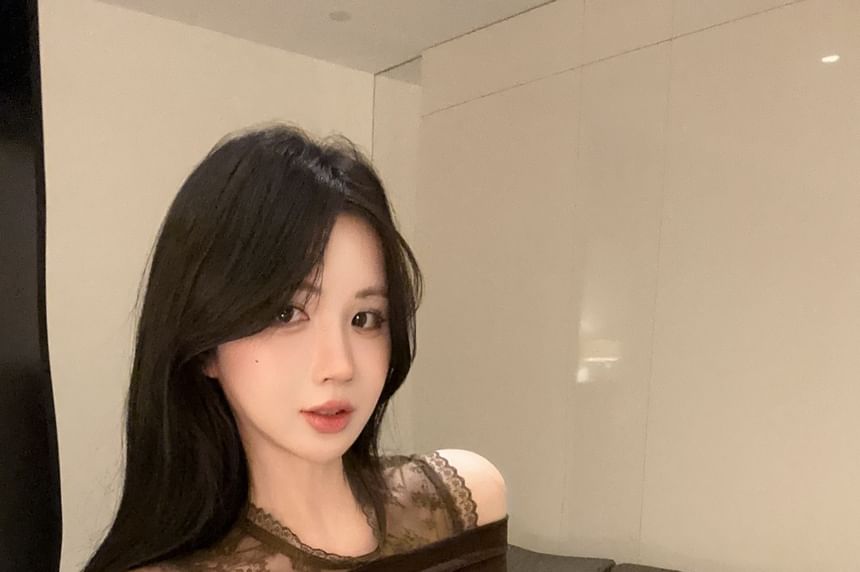 Cold Shoulder Velvet Top with Lace Panel