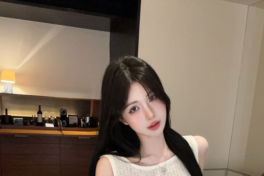 Crewneck Cold-Shoulder Top with Woven Waist Belt