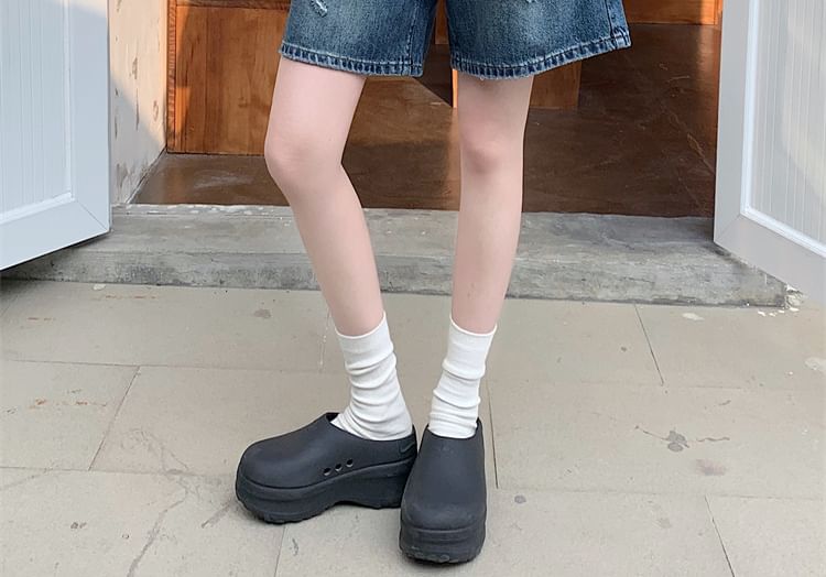 High Waist Washed Distressed Denim Shorts