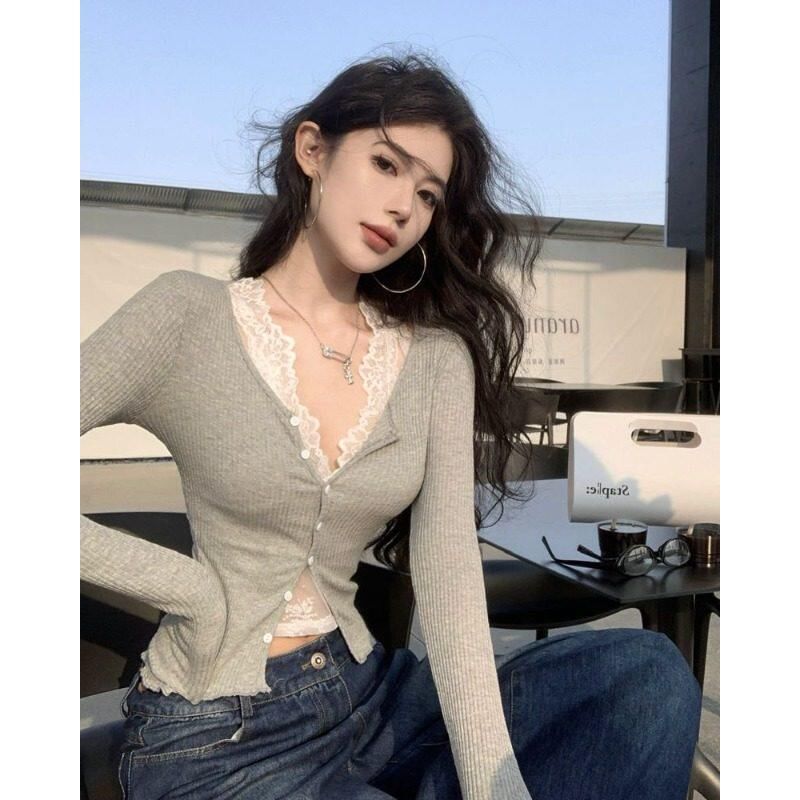 Ribbed Cardigan & Lace Tank Top Set