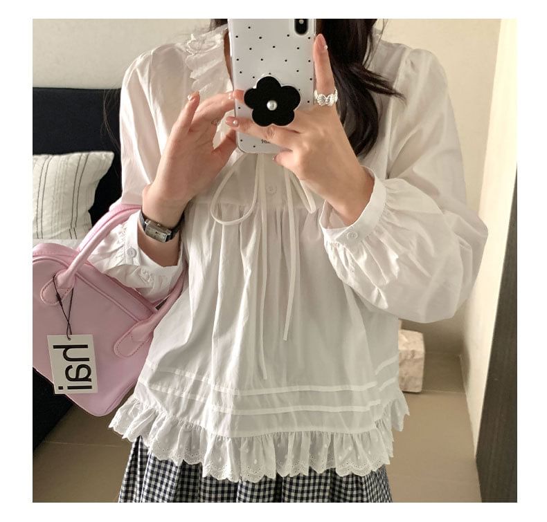 Elegant Lace Collar Long-Sleeve Blouse