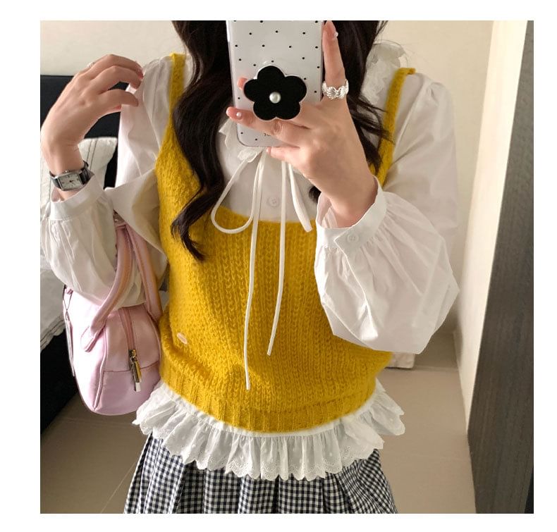 Elegant Lace Collar Long-Sleeve Blouse