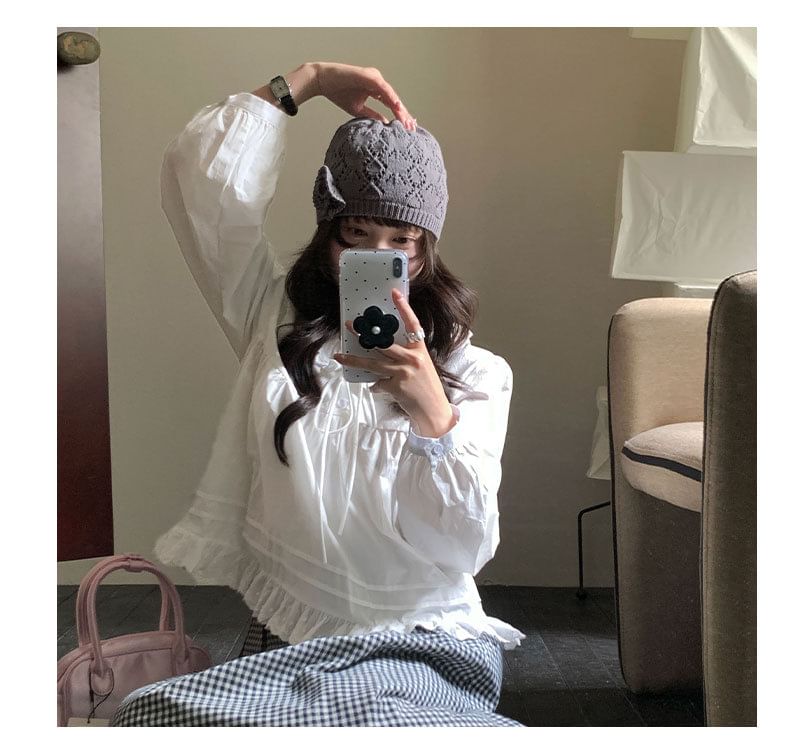 Elegant Lace Collar Long-Sleeve Blouse